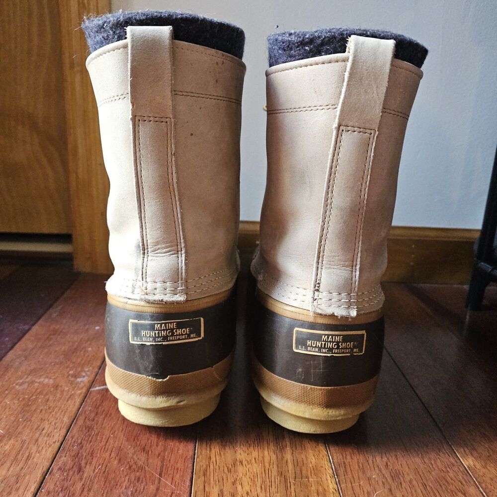 Vintage LL Bean Mens Maine Hunting Shoe Duck Boots Mens Sz 14 Leather Wool Lined - Picture 4 of 11